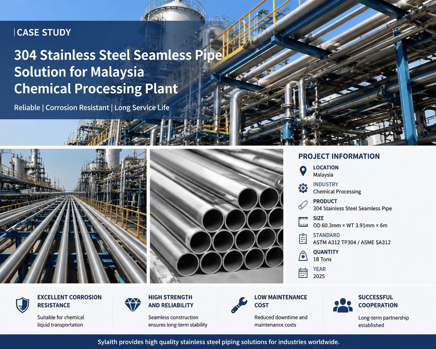 Latest company case about Case Study: 304 Stainless Steel Seamless Pipe Solution for Malaysia Chemical Processing Plant